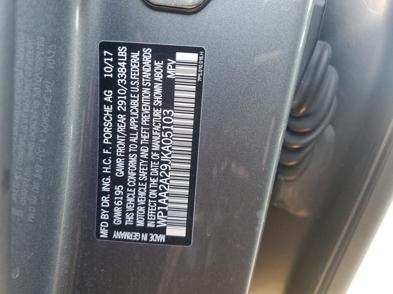 2018 Porsche Cayenne VIN: WP1AA2A29JKA05103 Lot: 91474785