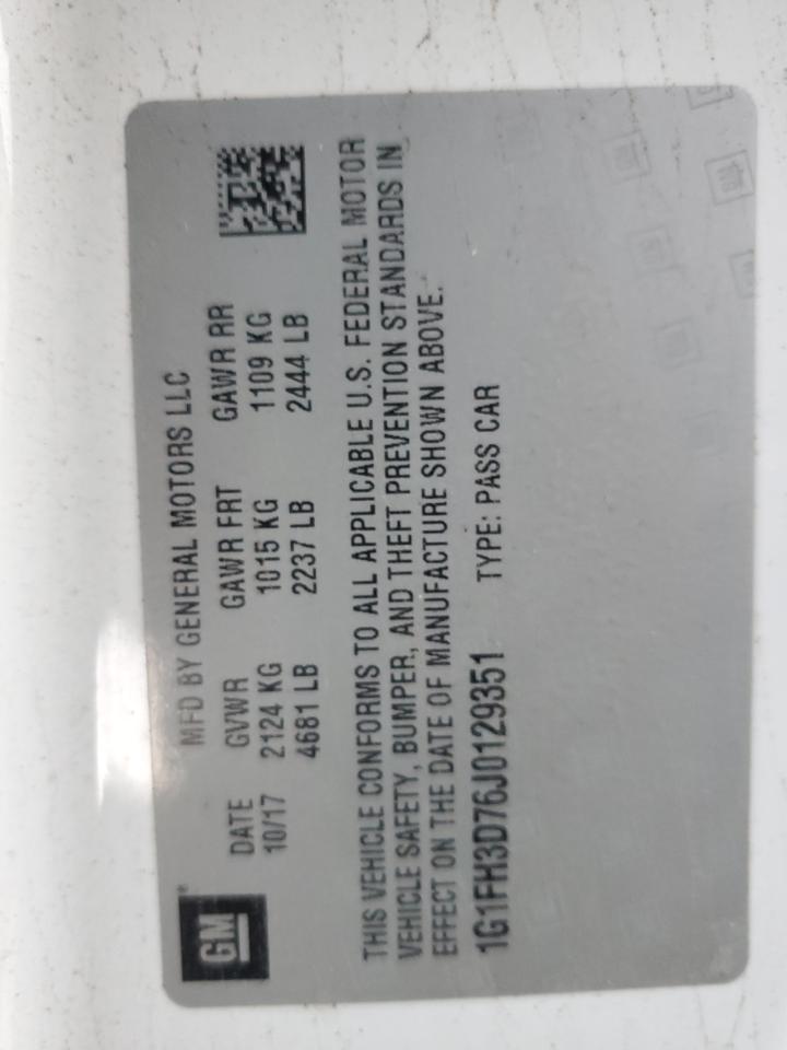 2018 Chevrolet Camaro Ss VIN: 1G1FH3D76J0129351 Lot: 92373955