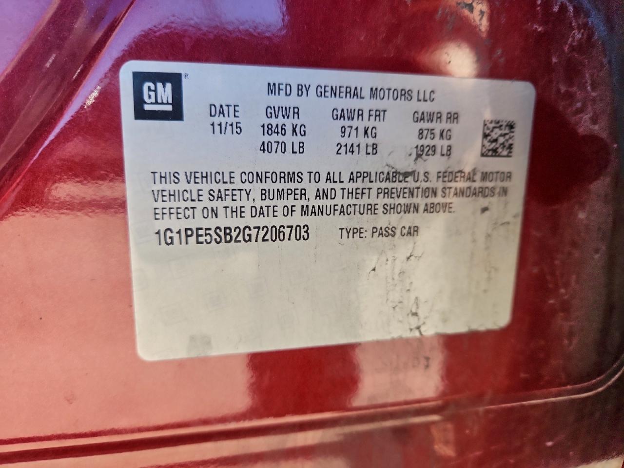 2016 Chevrolet Cruze Limited Lt VIN: 1G1PE5SB2G7206703 Lot: 85438285