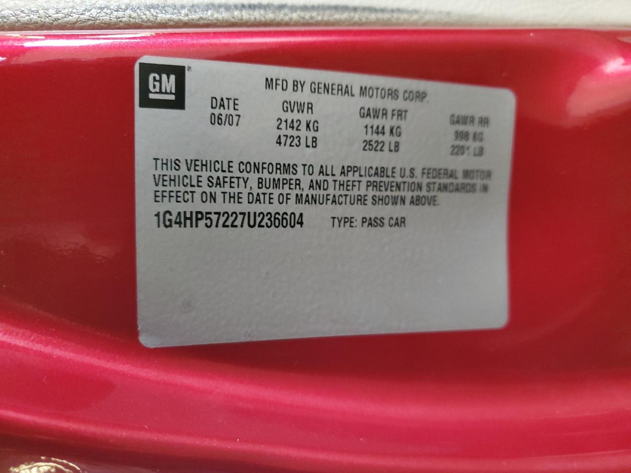 2007 Buick Lucerne Cx VIN: 1G4HP57227U236604 Lot: 91844445