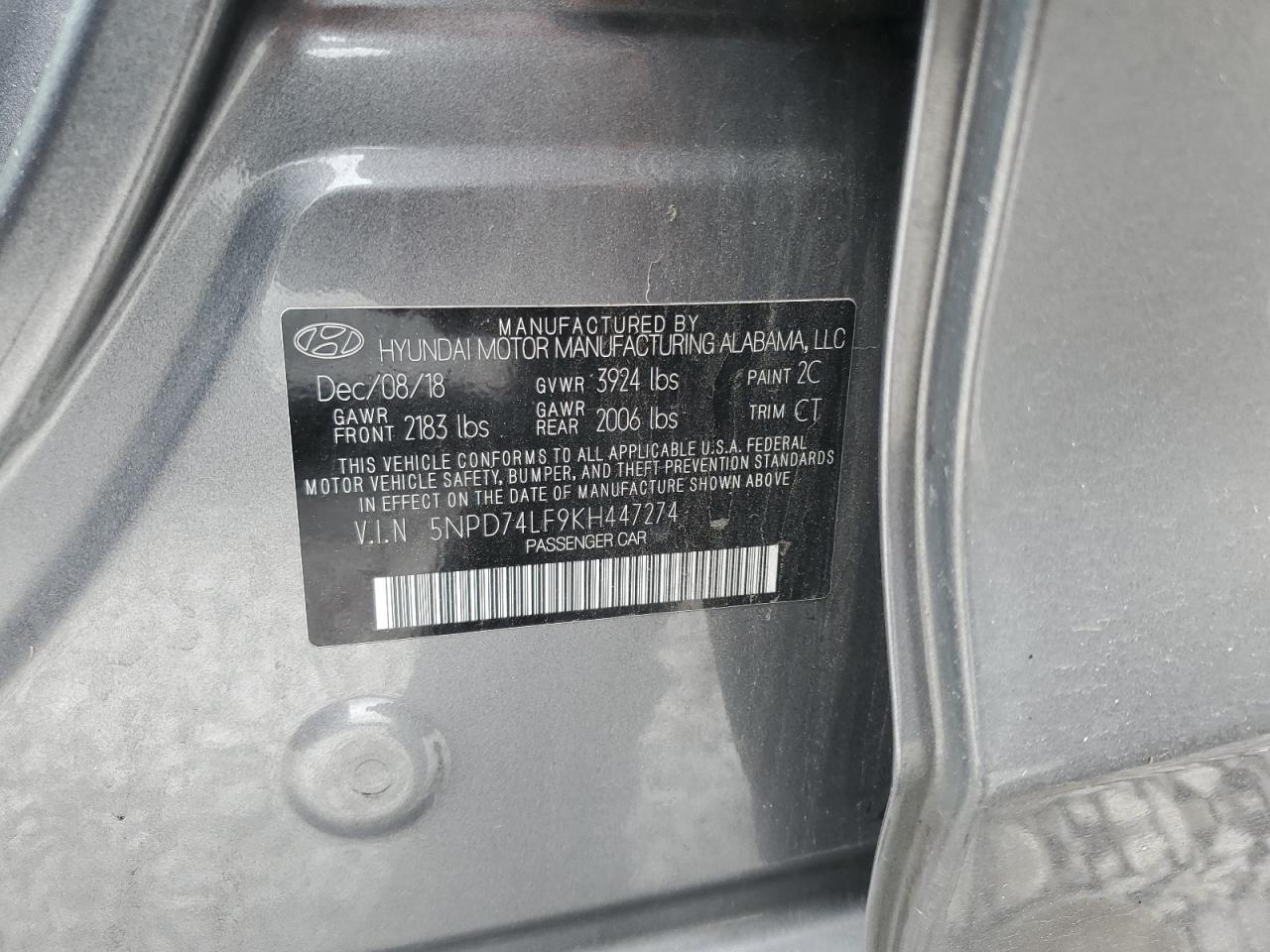 2019 Hyundai Elantra Se VIN: 5NPD74LF9KH447274 Lot: 92677885