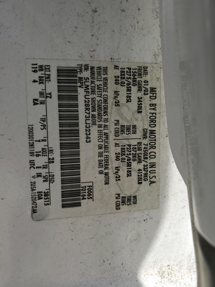 2003 Lincoln Navigator VIN: 5LMFU28R73LJ32343 Lot: 92512145