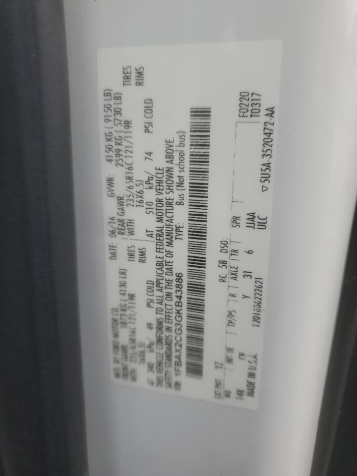 2016 Ford Transit T-350 VIN: 1FBAX2CG3GKB43886 Lot: 91823415