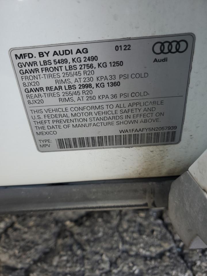 2022 Audi Q5 Prestige 45 VIN: WA1FAAFY5N2057939 Lot: 92645475