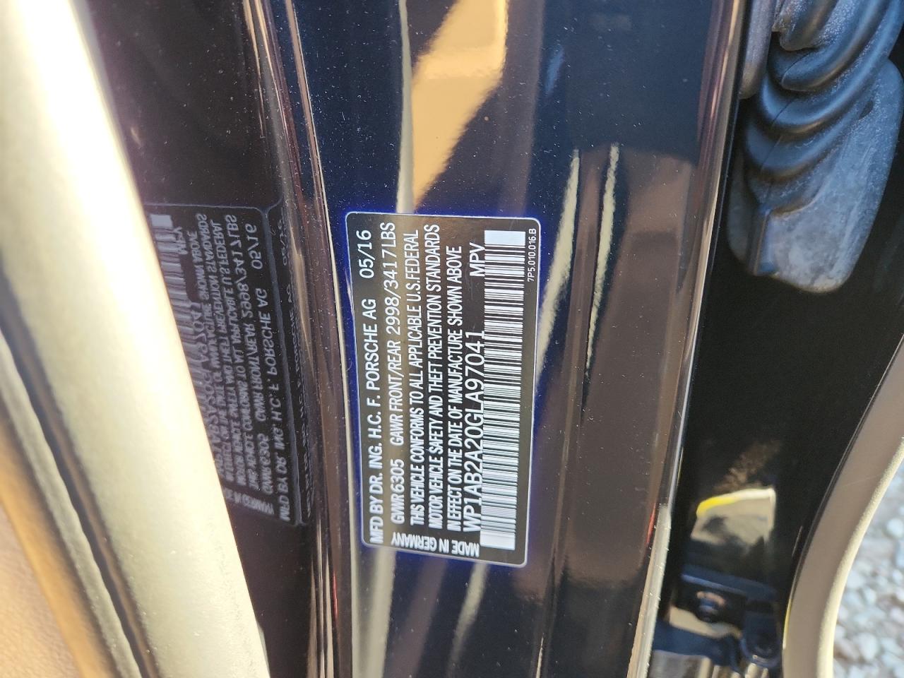 2016 Porsche Cayenne S VIN: WP1AB2A20GLA97041 Lot: 90051985