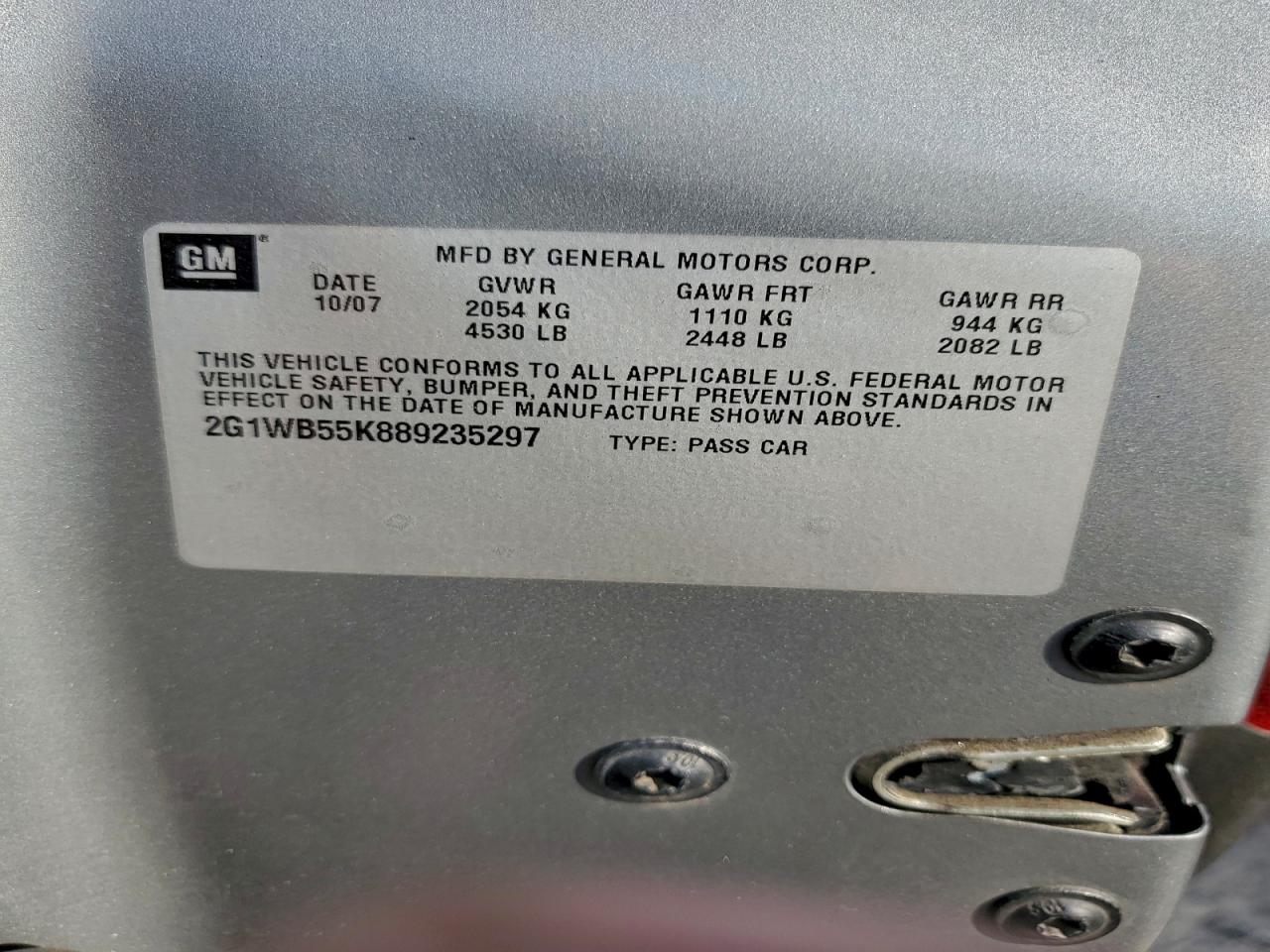 2008 Chevrolet Impala Ls VIN: 2G1WB55K889235297 Lot: 93888325