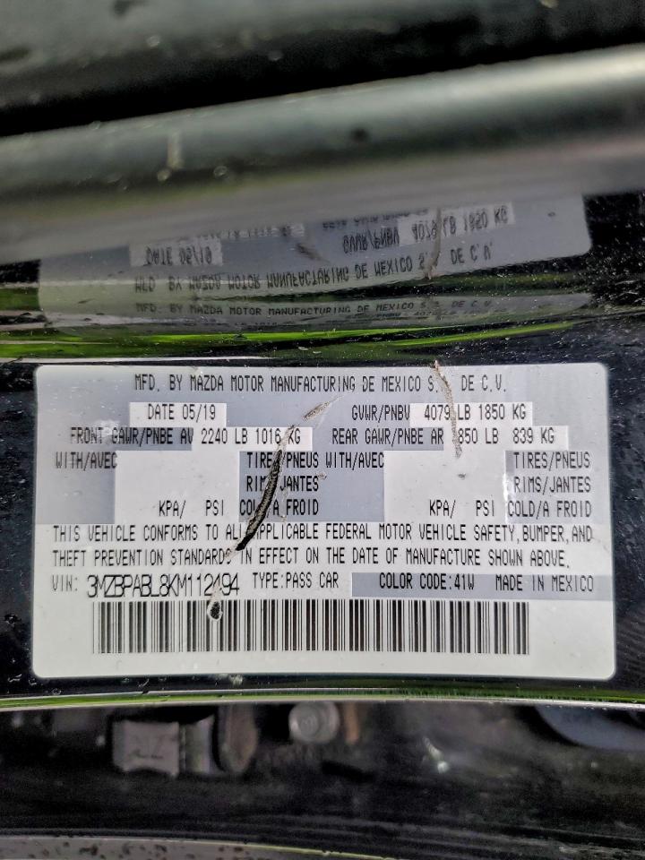 2019 Mazda 3 VIN: 3MZBPABL8KM112494 Lot: 93750385