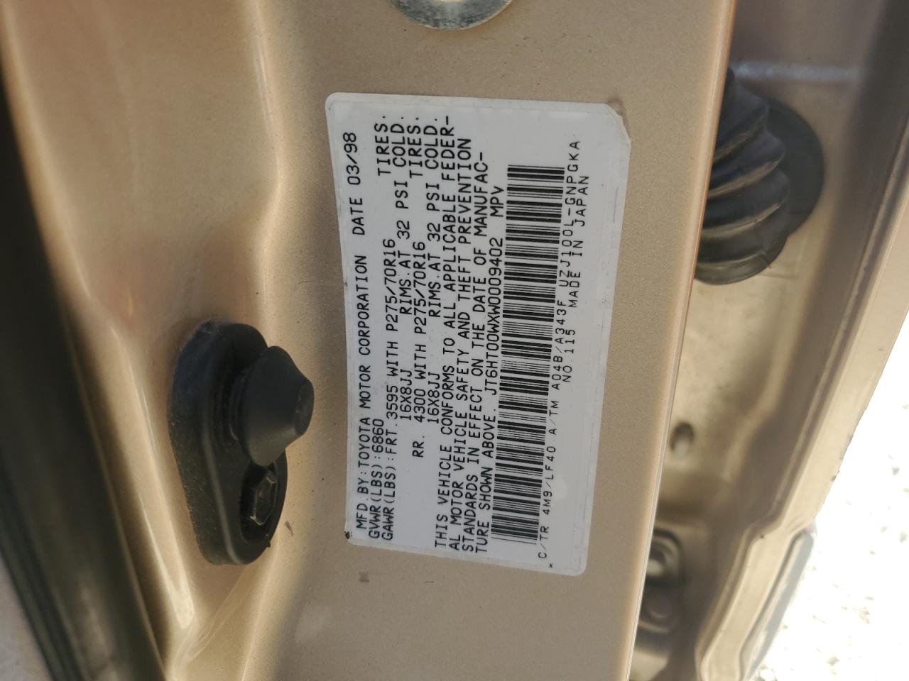 1998 Lexus Lx 470 VIN: JT6HT00WXW0009402 Lot: 92417405