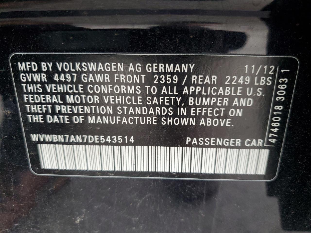 2013 Volkswagen Cc Sport VIN: WVWBN7AN7DE543514 Lot: 81995575