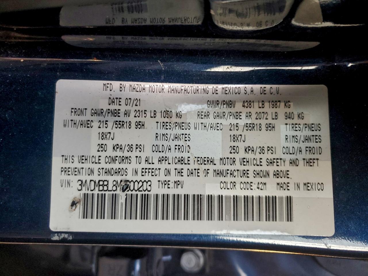 2021 Mazda Cx-30 Select VIN: 3MVDMBBL8MM300203 Lot: 93058825