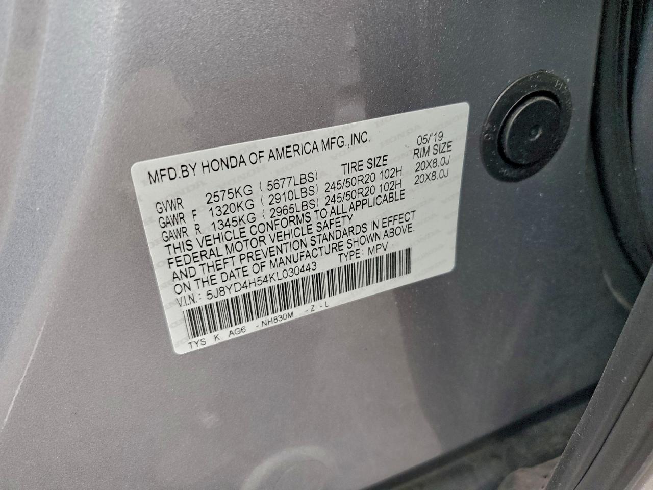 2019 Acura Mdx Technology VIN: 5J8YD4H54KL030443 Lot: 94677865