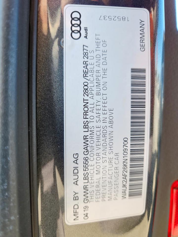 2019 Audi A6 Premium VIN: WAUK2AF26KN109700 Lot: 90885265