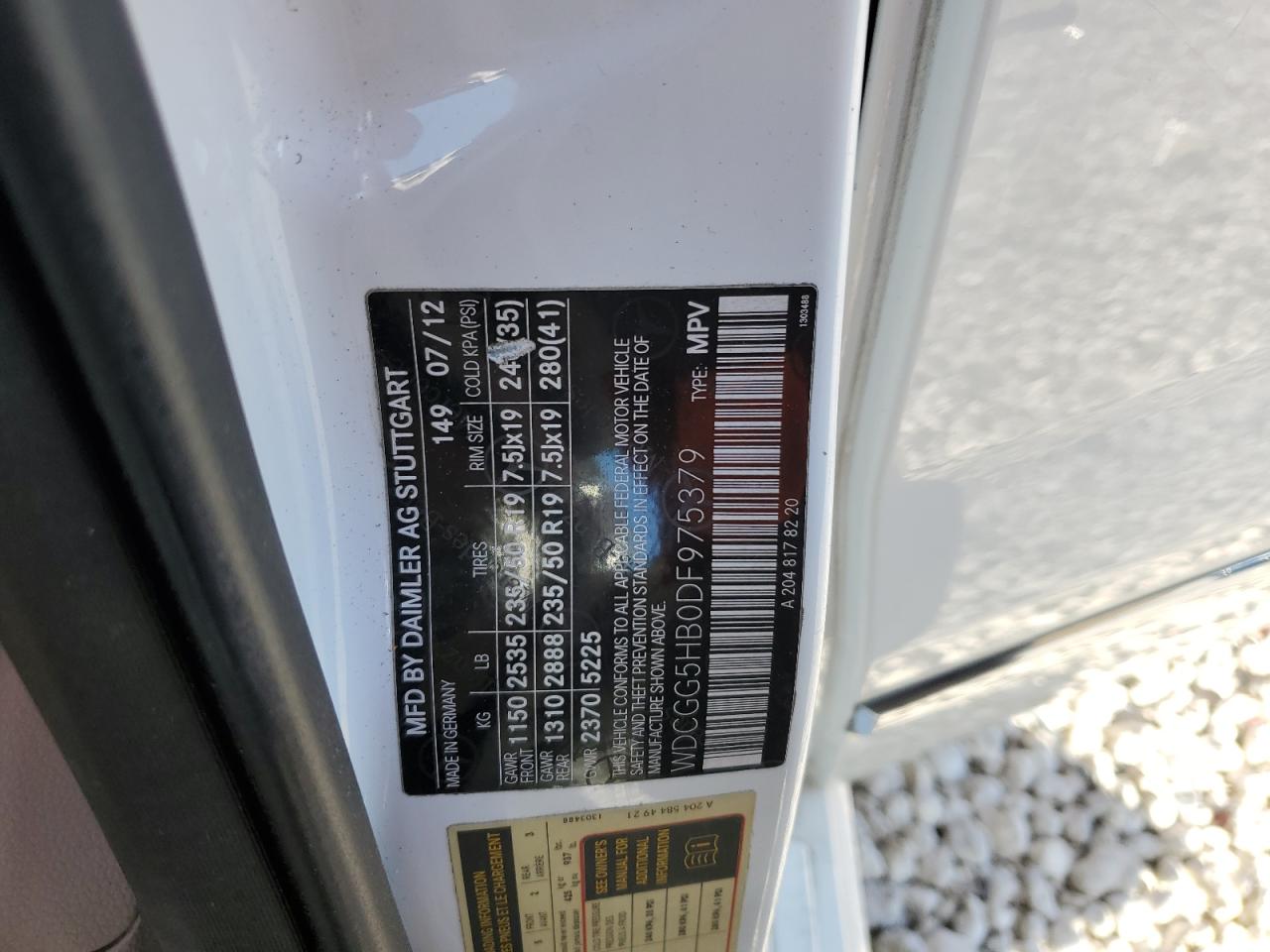 2013 Mercedes-Benz Glk 350 VIN: WDCGG5HB0DF975379 Lot: 93217935