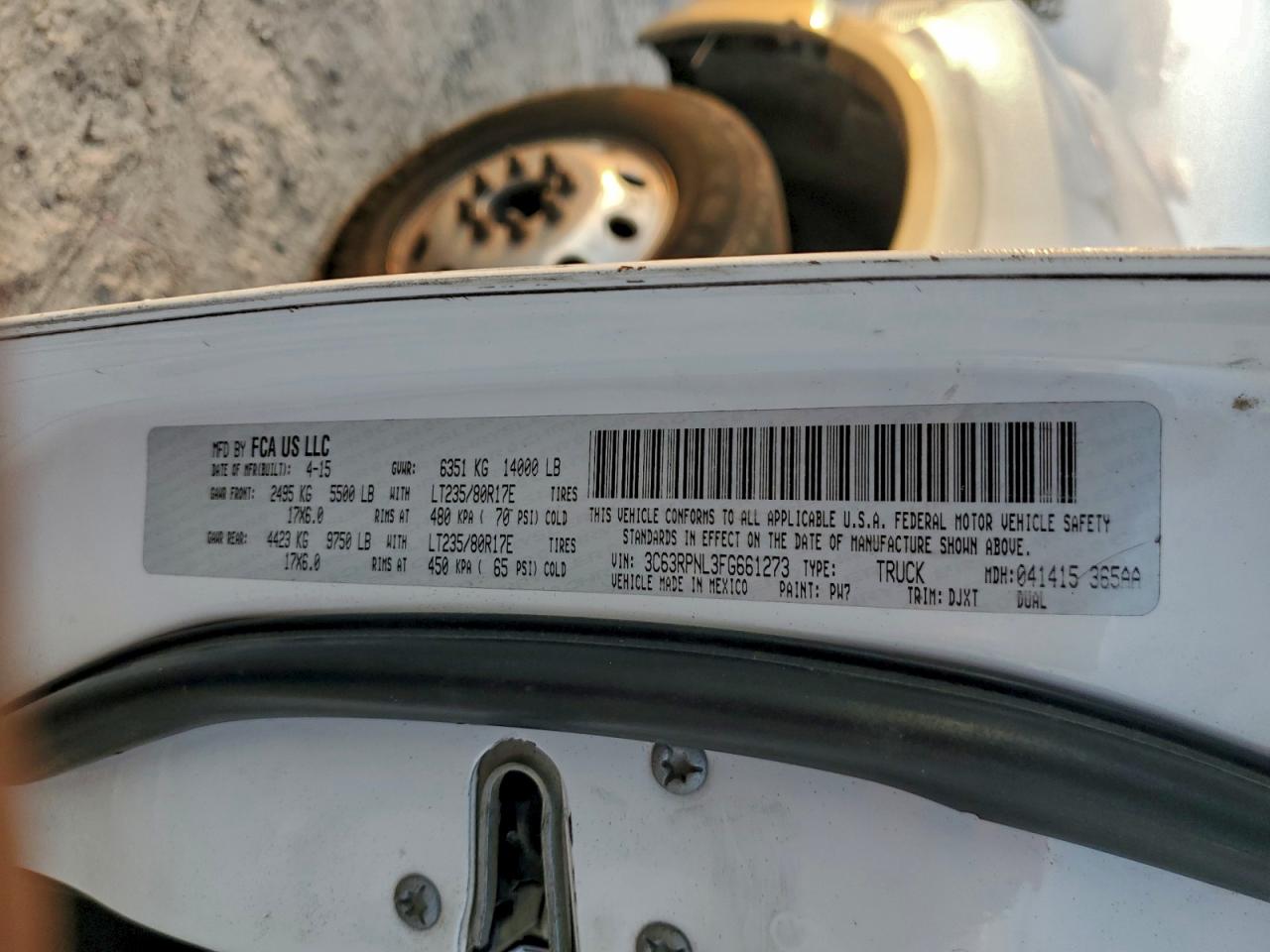 2015 Ram 3500 Longhorn VIN: 3C63RPNL3FG661273 Lot: 92948575