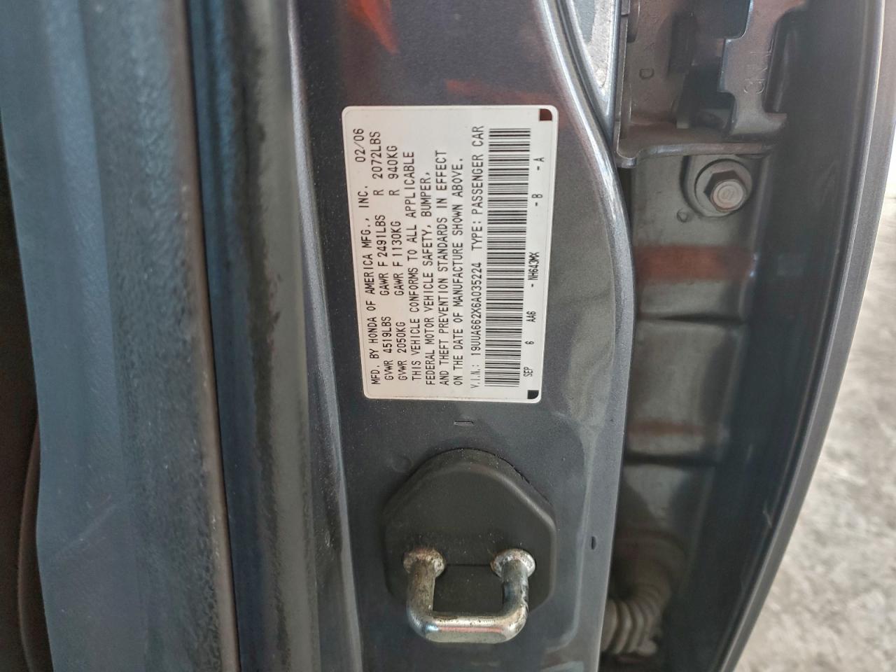 2006 Acura 3.2Tl VIN: 19UUA662X6A035224 Lot: 94120575