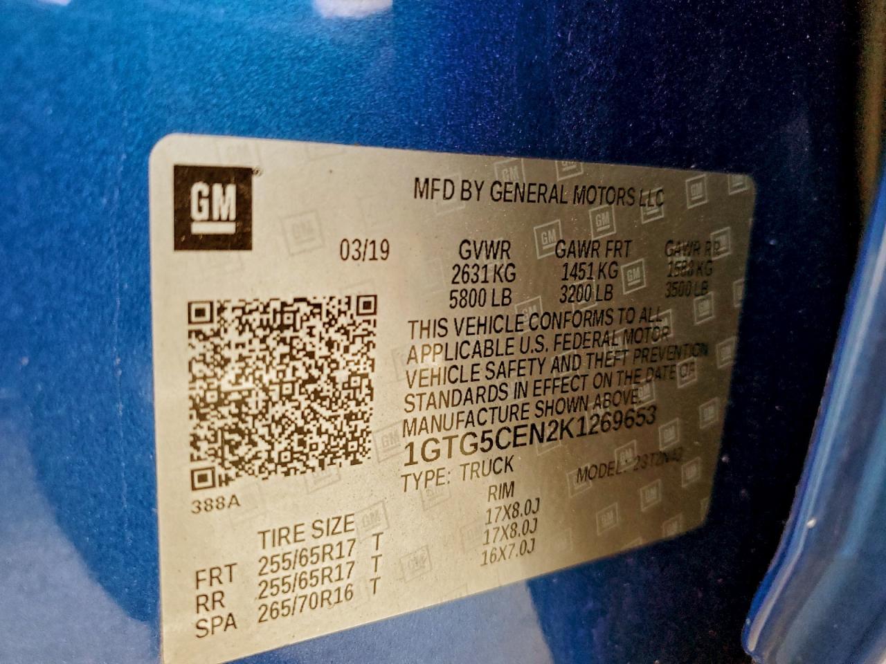 2019 GMC Canyon Sle VIN: 1GTG5CEN2K1269653 Lot: 93665615