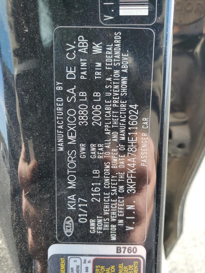 2017 Kia Forte Lx VIN: 3KPFK4A78HE116024 Lot: 92219635