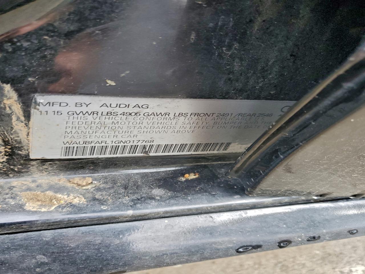 2016 Audi A4 Premium S-Line VIN: WAUBFAFL1GN017768 Lot: 93128785