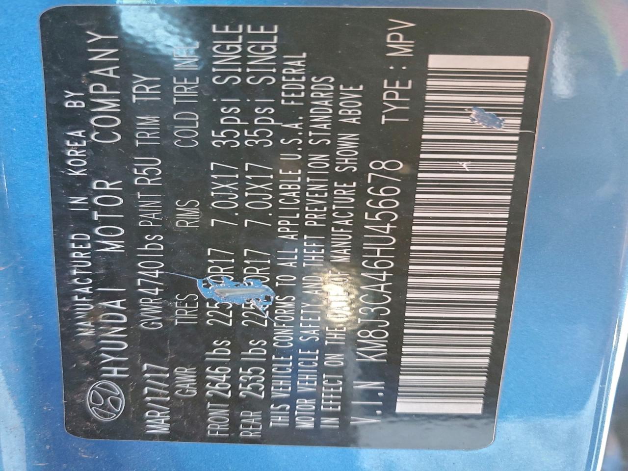 2017 Hyundai Tucson Limited VIN: KM8J3CA46HU456678 Lot: 94419755