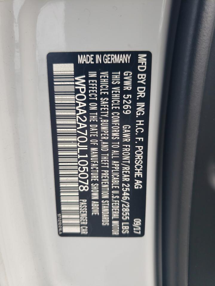 2018 Porsche Panamera 4 VIN: WP0AA2A70JL105078 Lot: 92480325