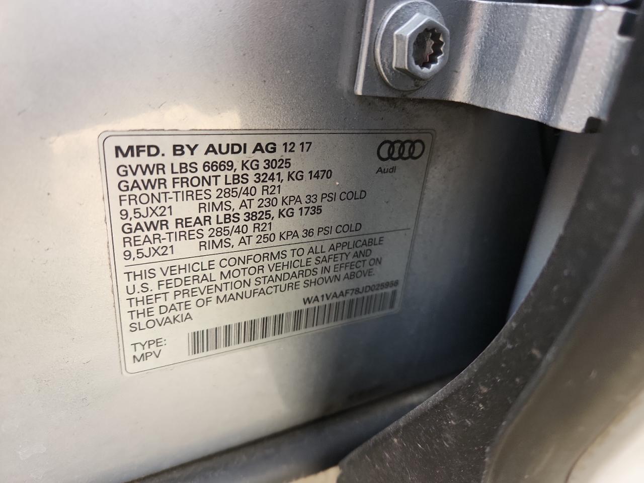 2018 Audi Q7 Prestige VIN: WA1VAAF78JD025956 Lot: 91653805