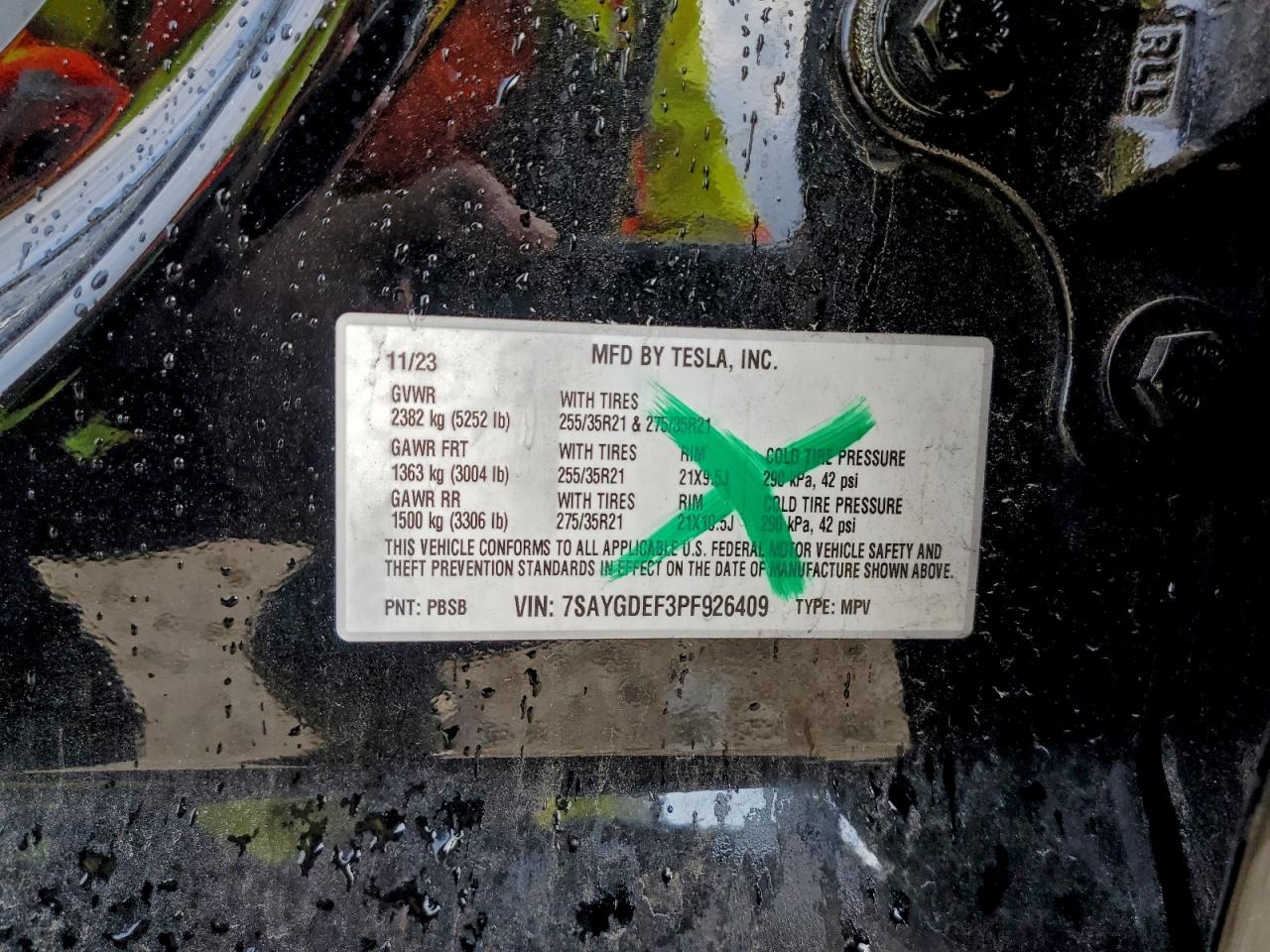 2023 Tesla Model Y VIN: 7SAYGDEF3PF926409 Lot: 93898905