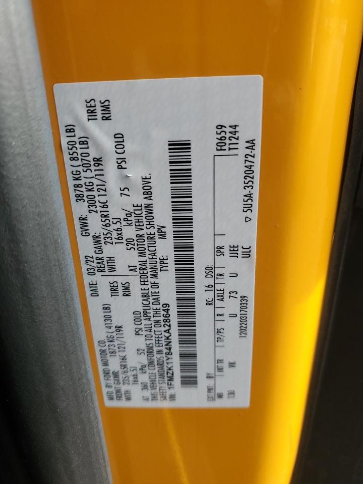 2022 Ford Transit T-150 VIN: 1FMZK1Y84NKA28649 Lot: 91992755