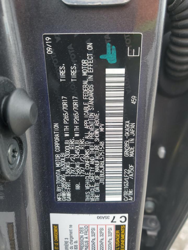 2020 Toyota 4Runner Sr5/Sr5 Premium VIN: JTEBU5JR6L5751548 Lot: 93377185