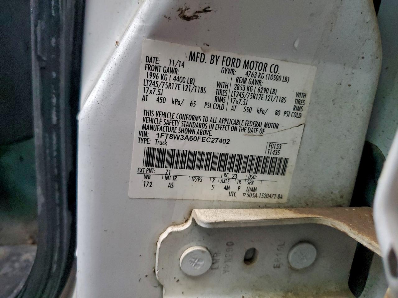 2015 Ford F350 Super Duty VIN: 1FT8W3A60FEC27402 Lot: 93598135