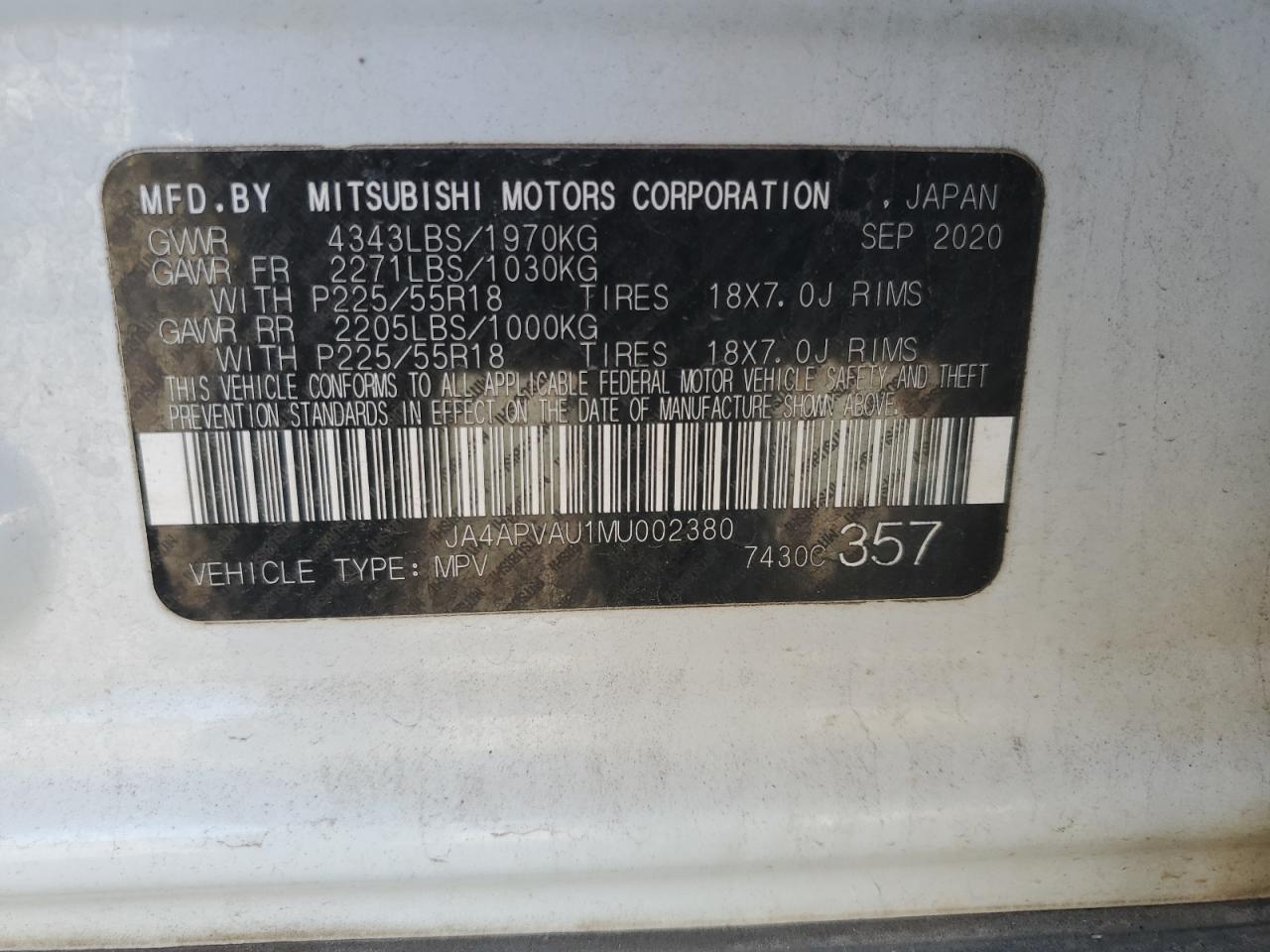 2021 Mitsubishi Outlander Sport Se VIN: JA4APVAU1MU002380 Lot: 91642235