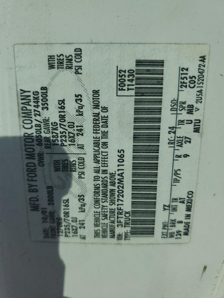 2002 Ford F150 VIN: 3FTRF17202MA11065 Lot: 93258865