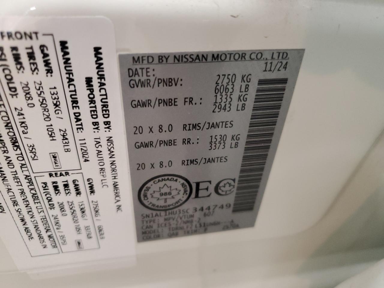 2025 Infiniti Qx60 Autograph VIN: 5N1AL1HU3SC344749 Lot: 92025445