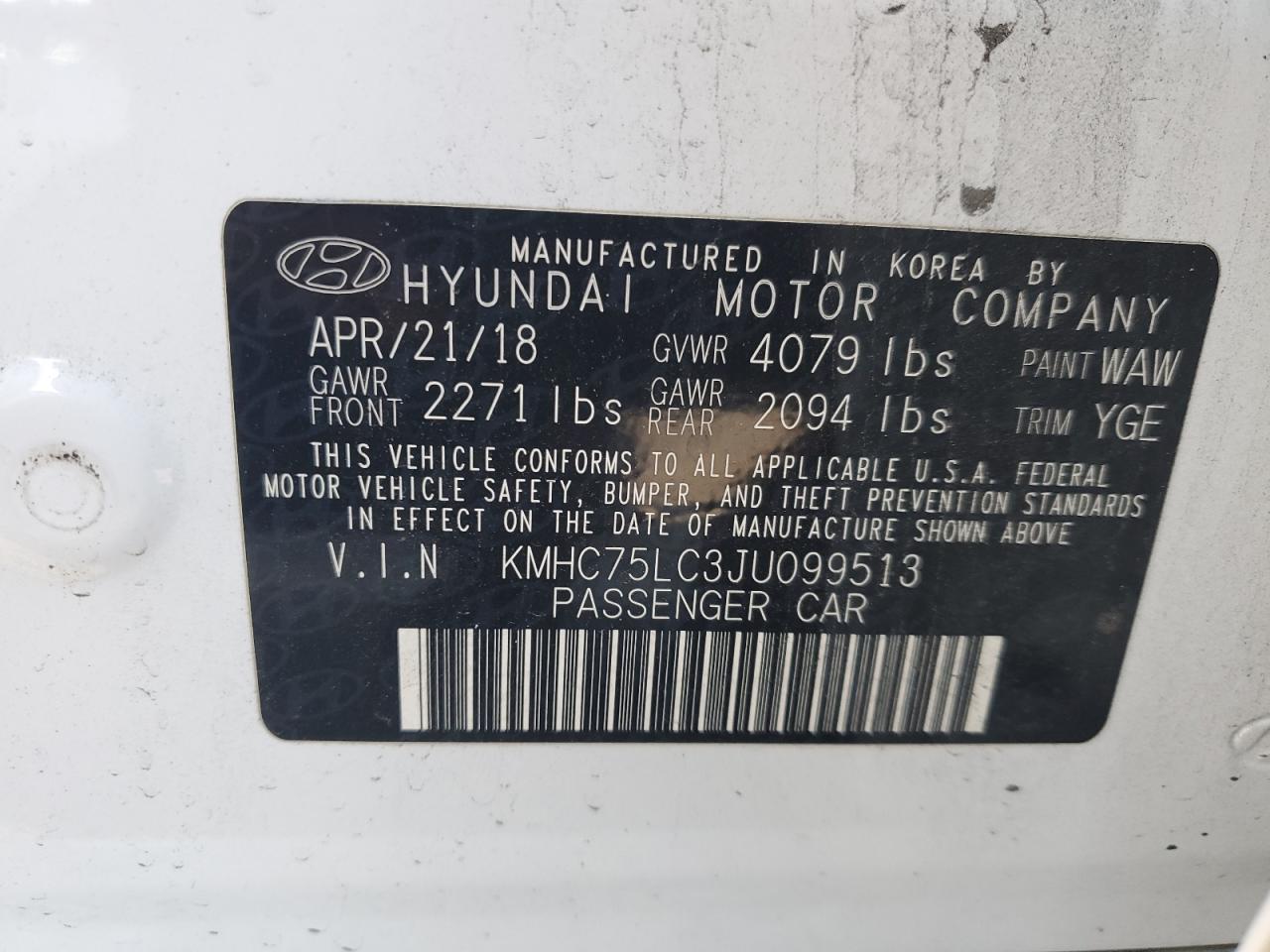 2018 Hyundai Ioniq Sel VIN: KMHC75LC3JU099513 Lot: 93141335