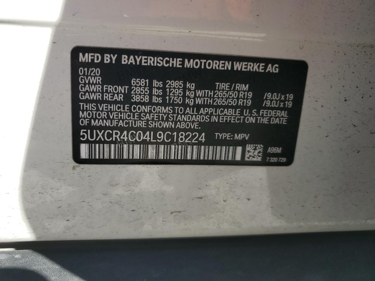 2020 BMW X5 Sdrive 40I VIN: 5UXCR4C04L9C18224 Lot: 87398385