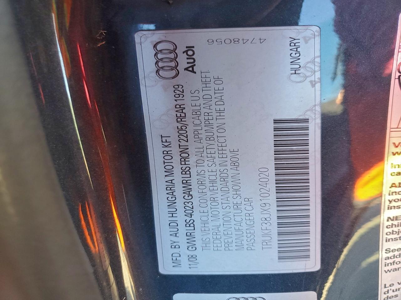 2009 Audi Tt VIN: TRUKF38JX91024020 Lot: 94251225