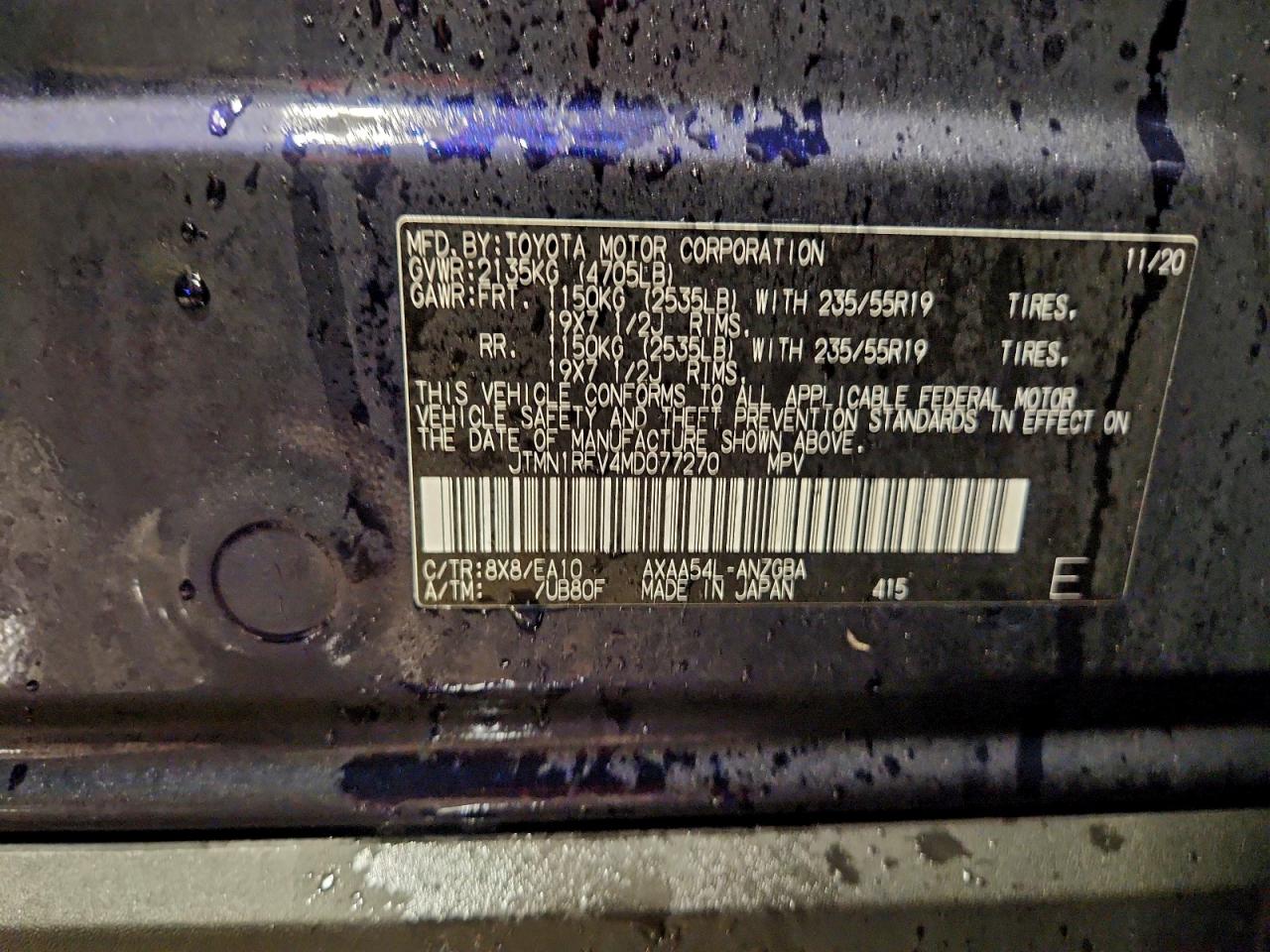 2021 Toyota Rav4 Limited VIN: JTMN1RFV4MD077270 Lot: 94564605