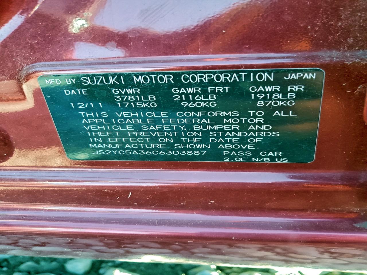 2012 Suzuki Sx4 Le VIN: JS2YC5A36C6303887 Lot: 94768565