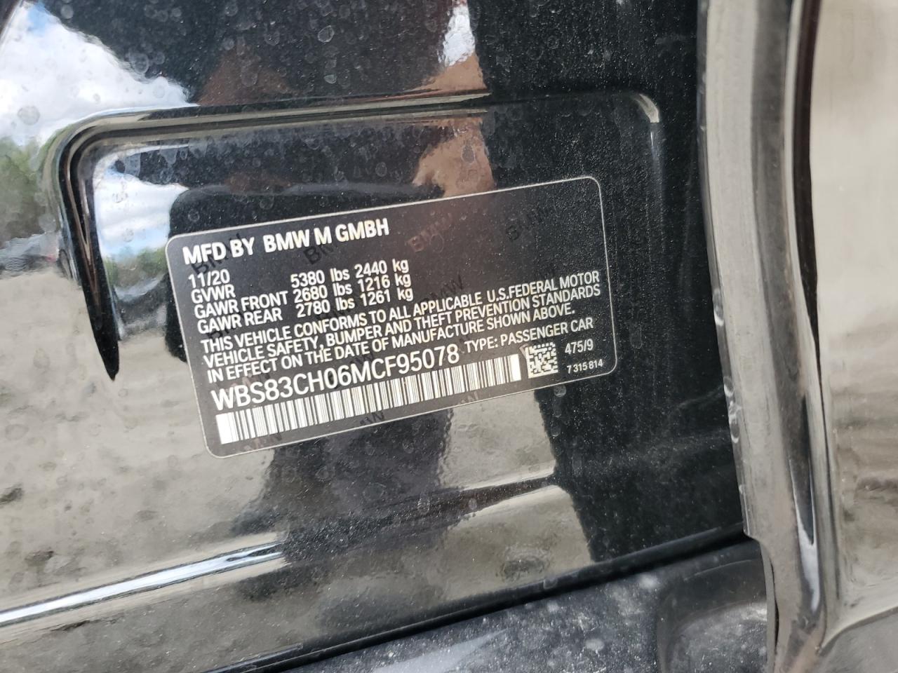 2021 BMW M5 VIN: WBS83CH06MCF95078 Lot: 91635555