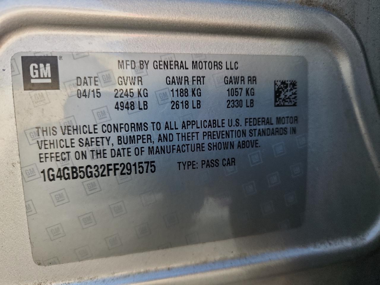 2015 Buick Lacrosse VIN: 1G4GB5G32FF291575 Lot: 91692255