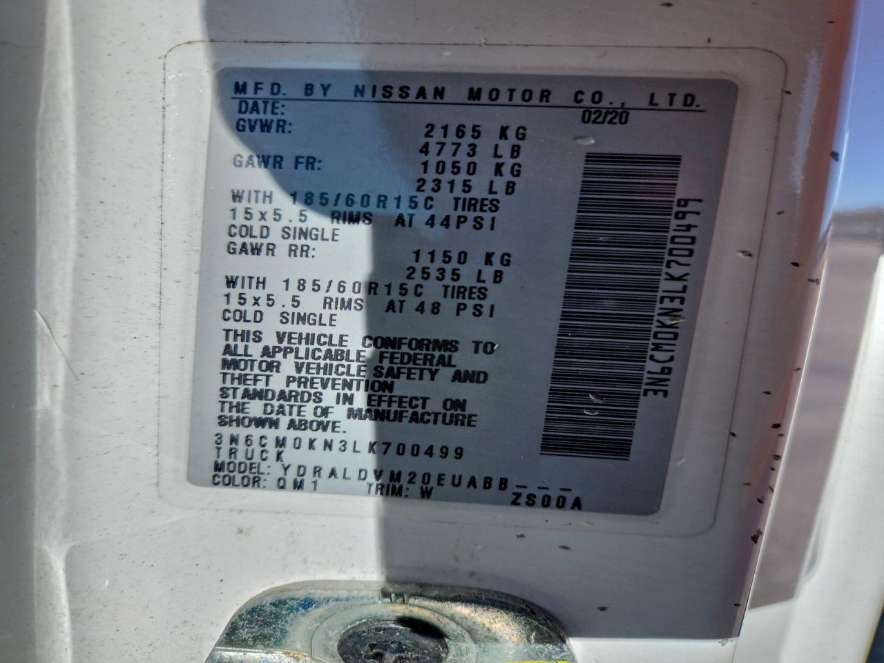 2020 Nissan Nv200 2.5S VIN: 3N6CM0KN3LK700499 Lot: 94449295