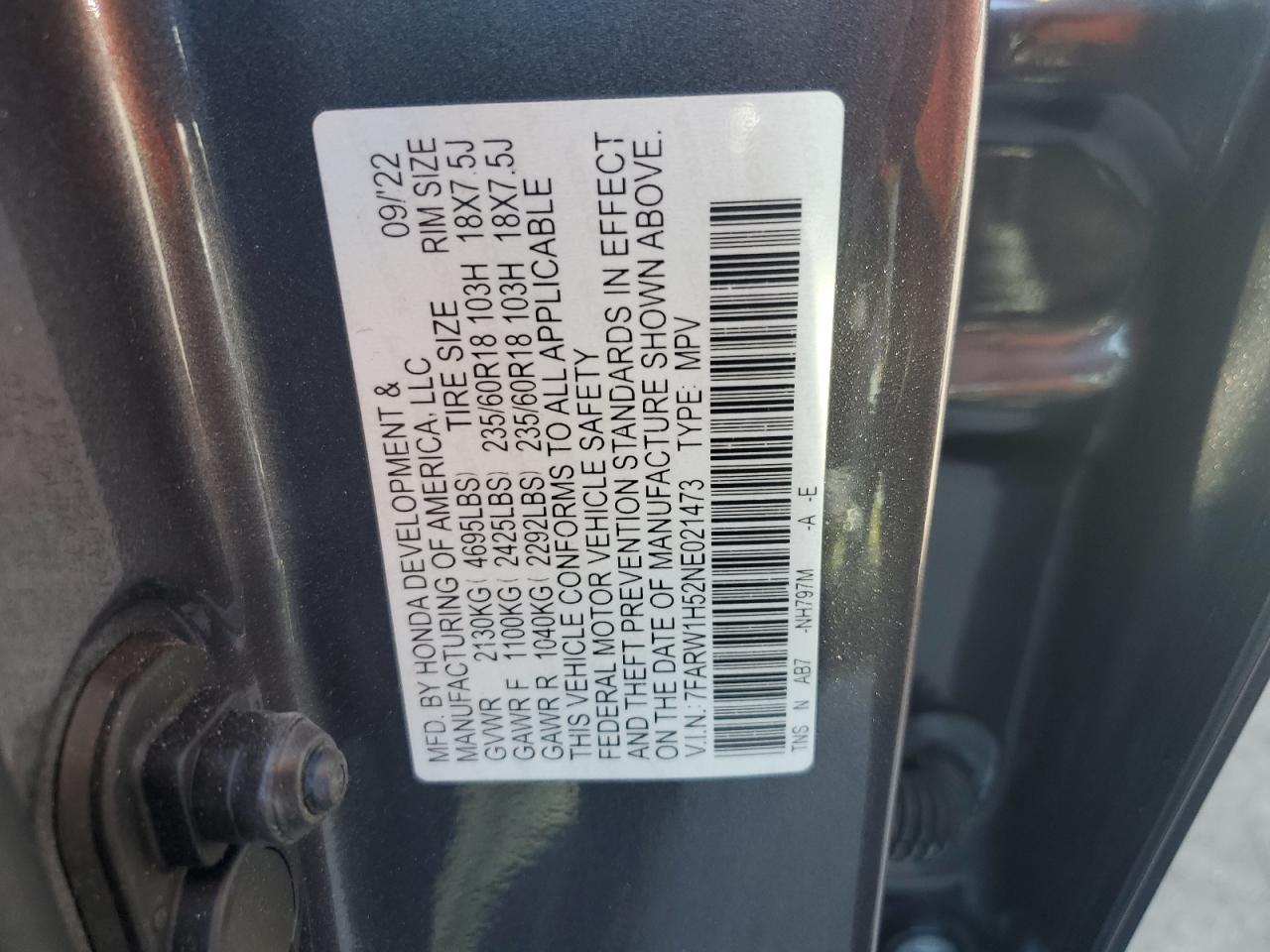 2022 Honda Cr-V Ex VIN: 7FARW1H52NE021473 Lot: 92191585