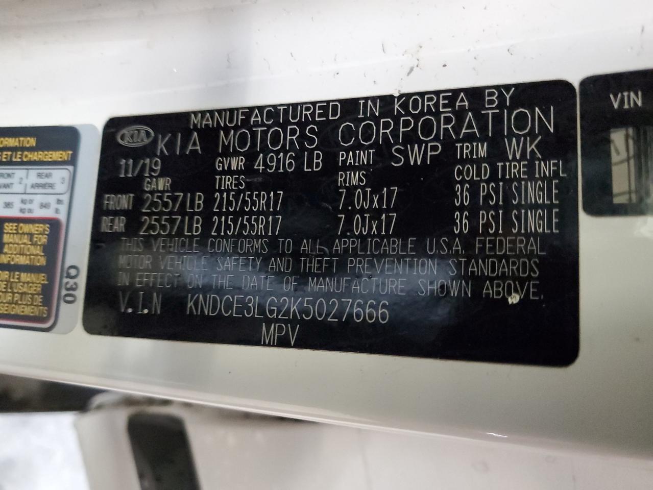 2019 Kia Niro Ex Premium VIN: KNDCE3LG2K5027666 Lot: 93335255