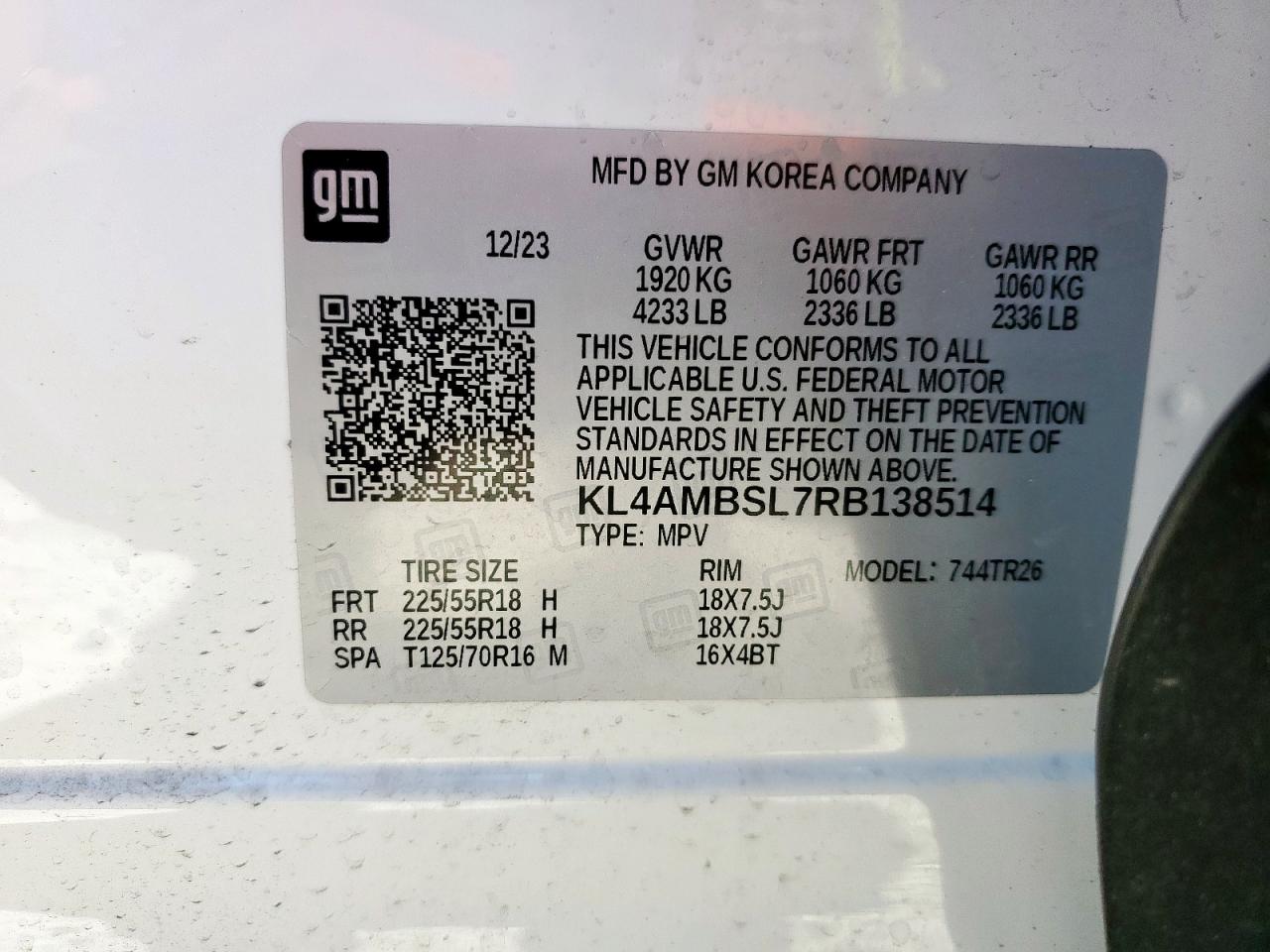 2024 Buick Encore Gx Preferred VIN: KL4AMBSL7RB138514 Lot: 90983625
