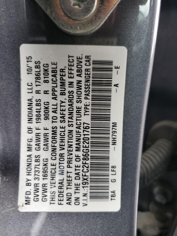 2016 Honda Civic Ex VIN: 19XFC2F86GE201767 Lot: 93493385