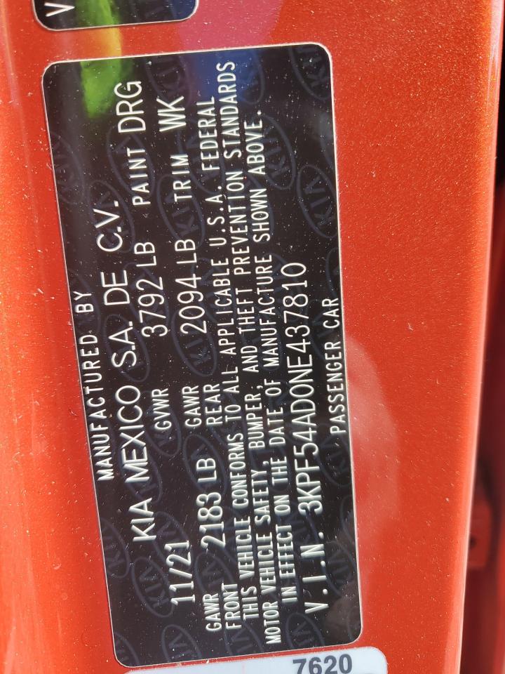 2022 Kia Forte Gt Line VIN: 3KPF54AD0NE437810 Lot: 92018885