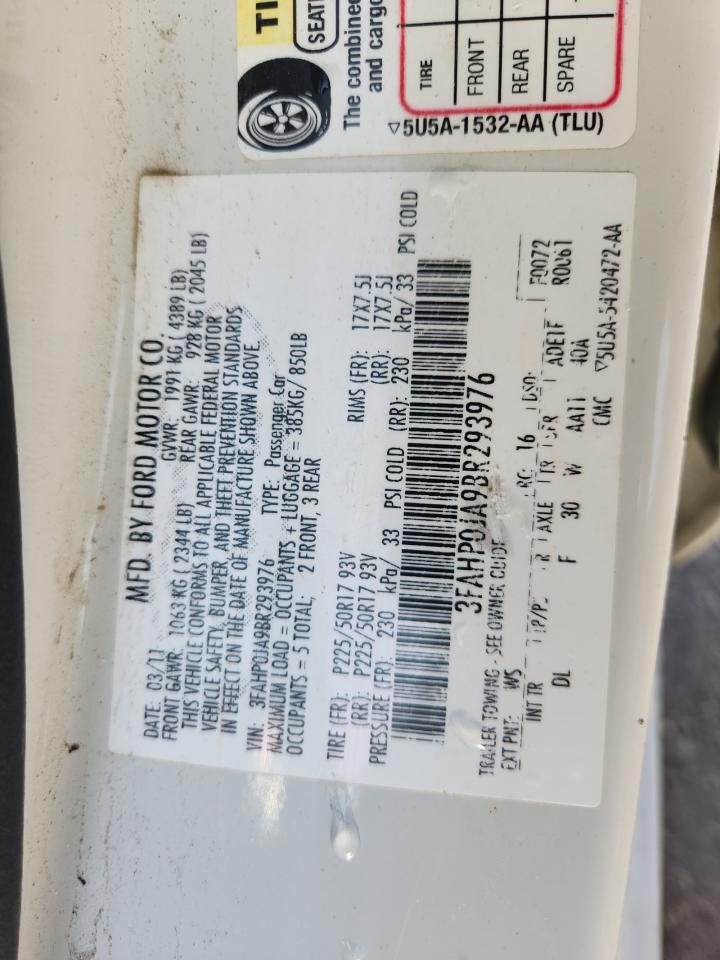 2011 Ford Fusion Sel VIN: 3FAHP0JA9BR293976 Lot: 92663875