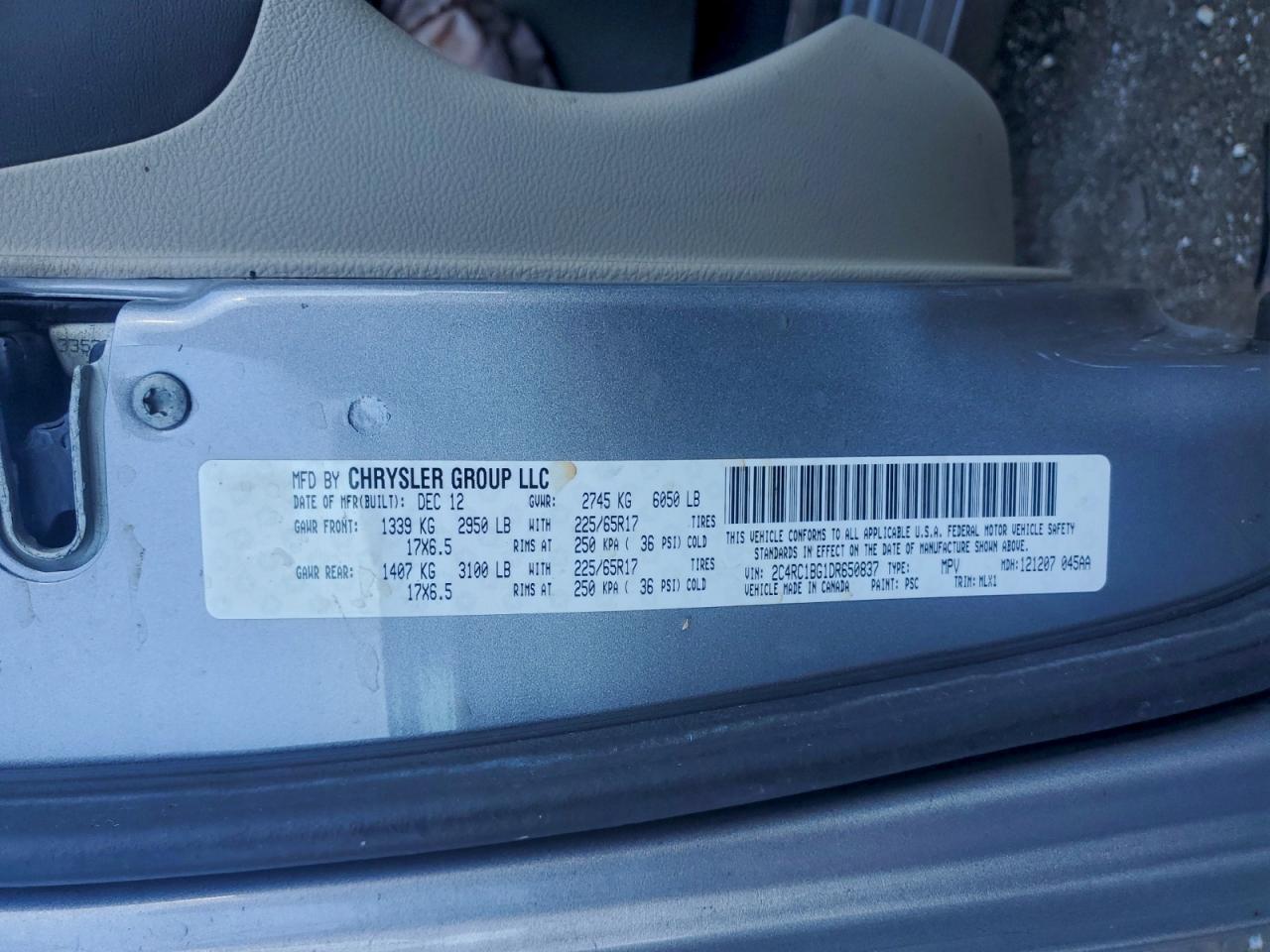 2013 Chrysler Town & Country Touring VIN: 2C4RC1BG1DR650837 Lot: 94147825