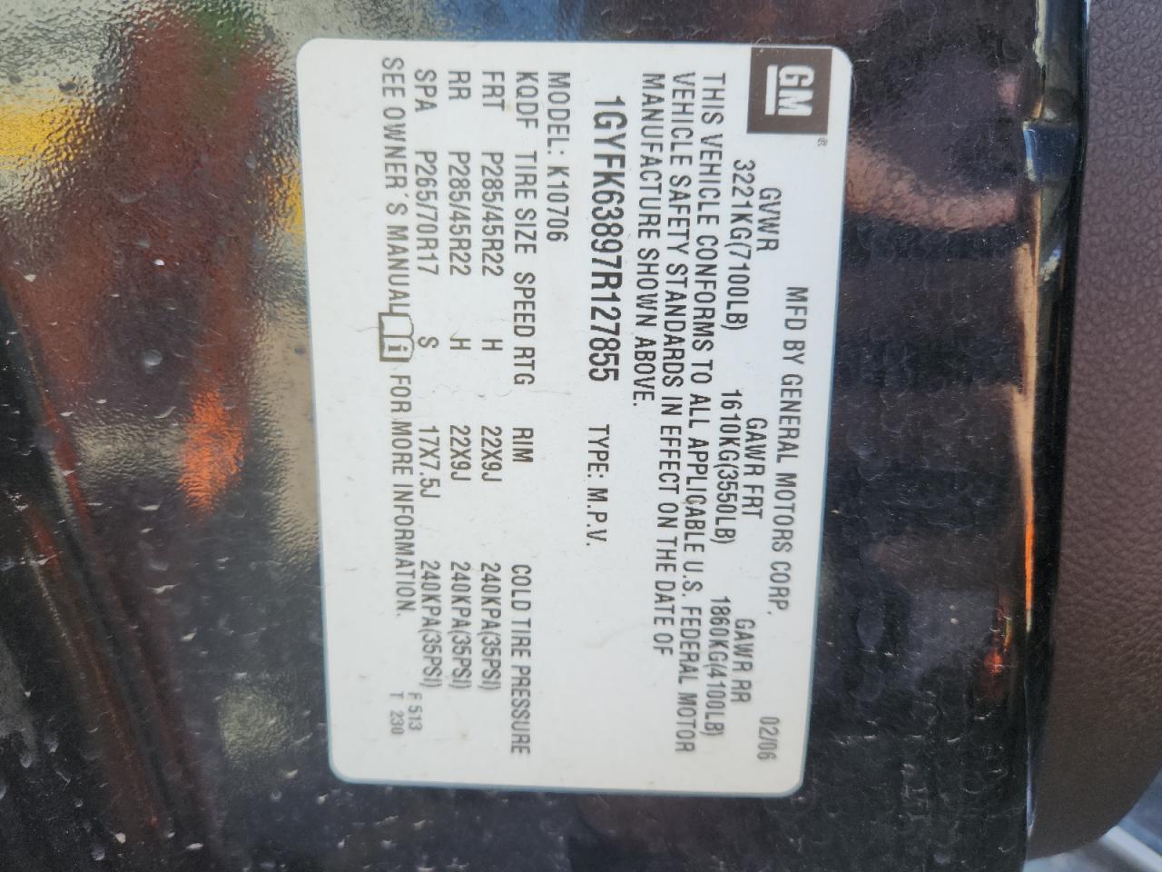 2007 Cadillac Escalade Luxury VIN: 1GYFK63897R127855 Lot: 91122385