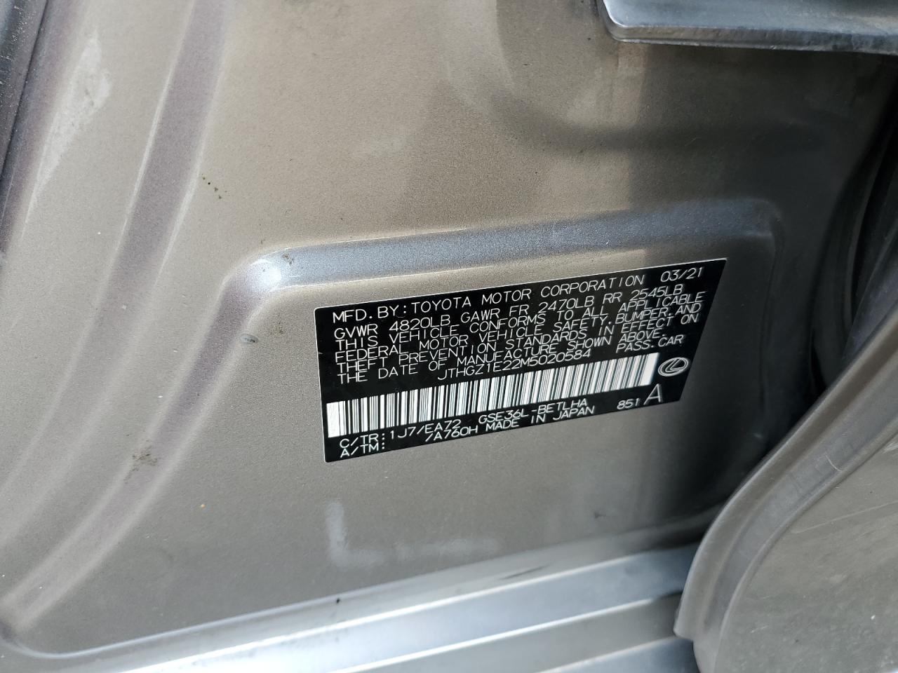 2021 Lexus Is 350 F Sport VIN: JTHGZ1E22M5020584 Lot: 92947835