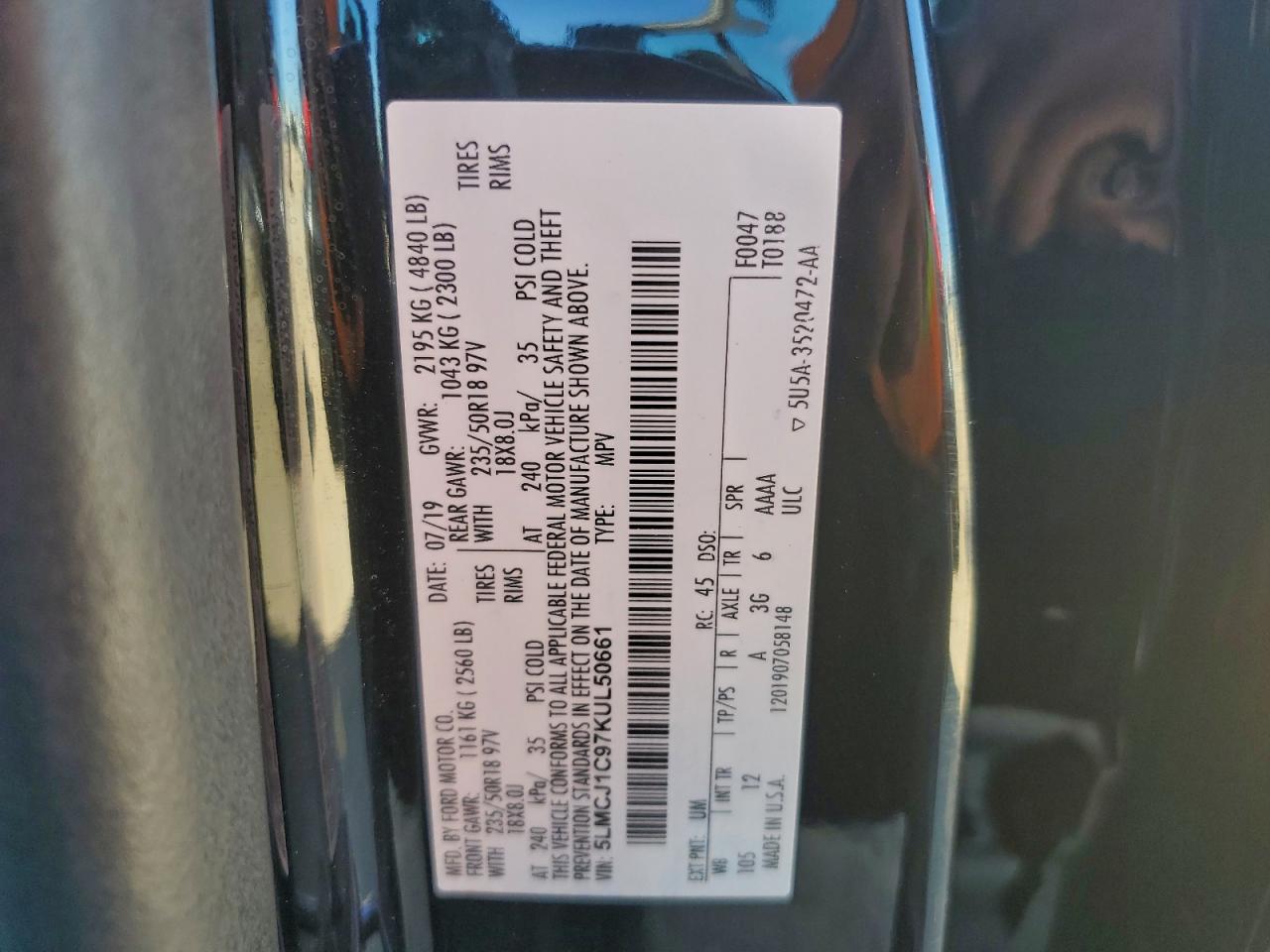 2019 Lincoln Mkc VIN: 5LMCJ1C97KUL50661 Lot: 94149785